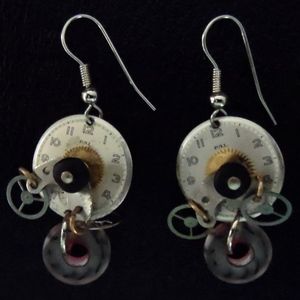 Vintage Steam Punk Silver Watch Face Clock Parts Earrings